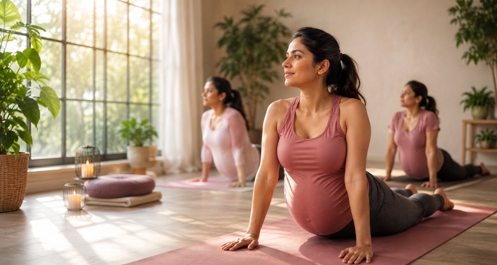 Pregnant woman practicing yoga